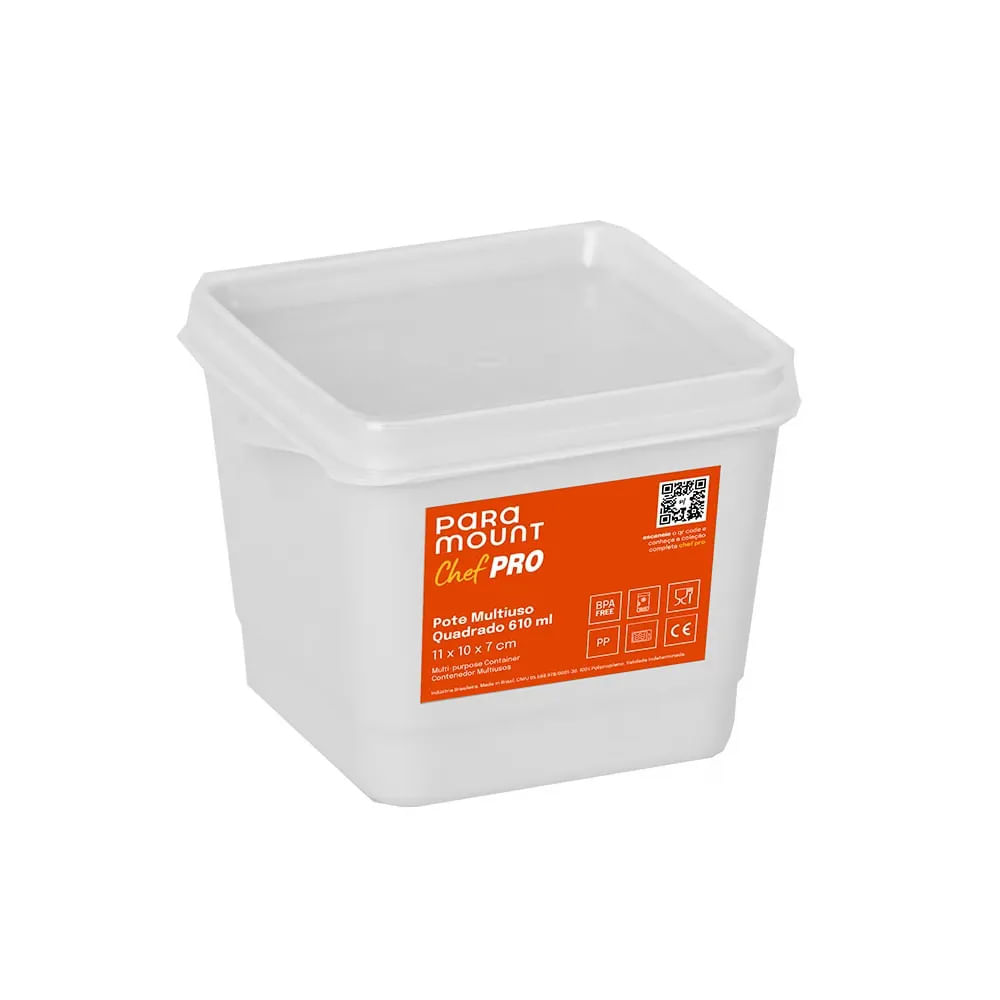 Pote Multiuso Quadrado ChefPro 610ml Branco Paramount