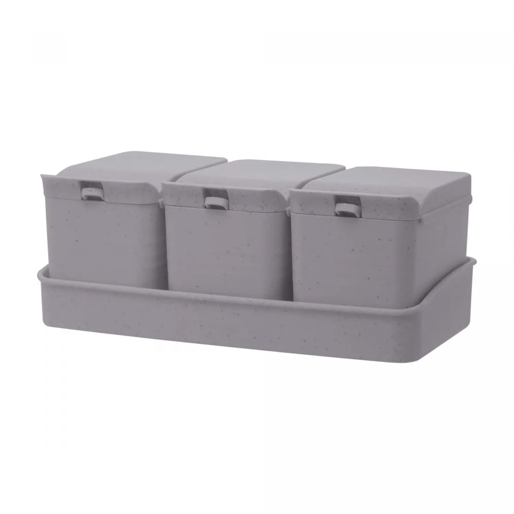 Conjunto 3 Porta Temperos de Bambu e PP Lines Cinza Lyor