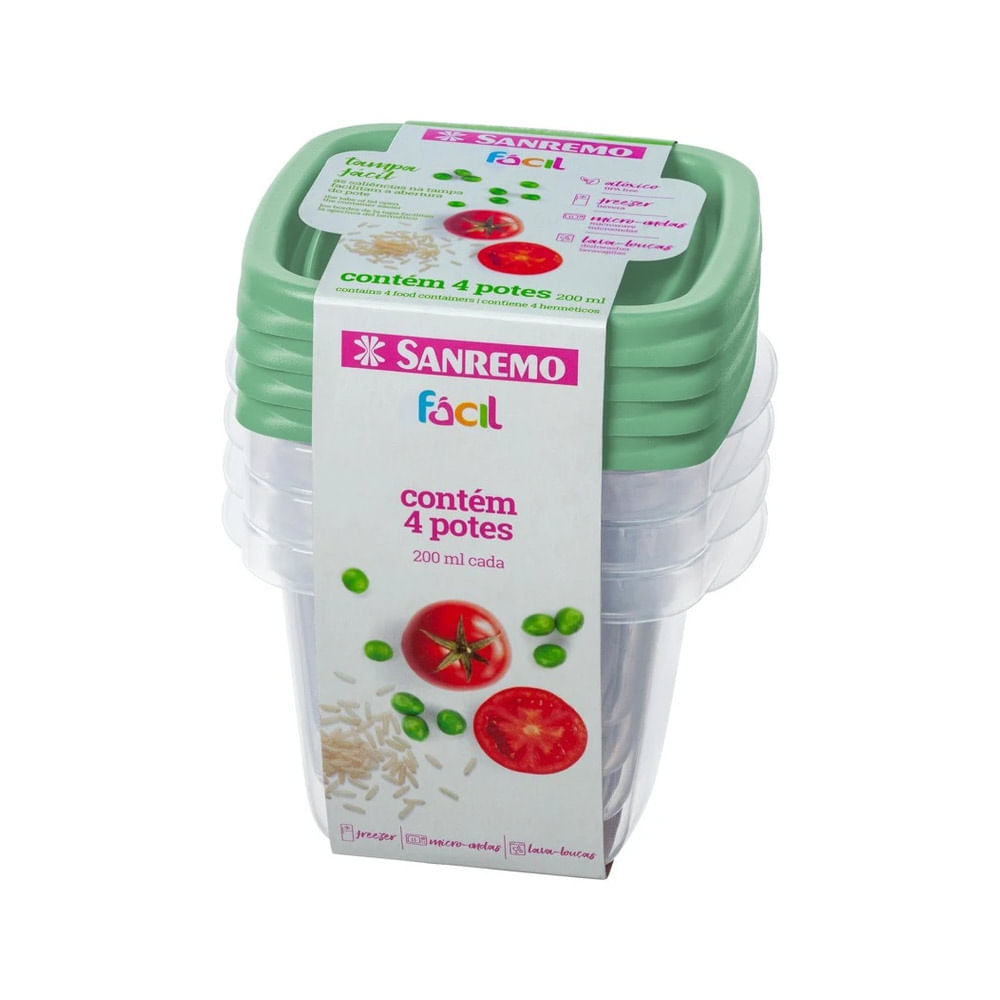 Conjuntos de Potes Plásticos 200ml 4 Peças Sortido Sanremo