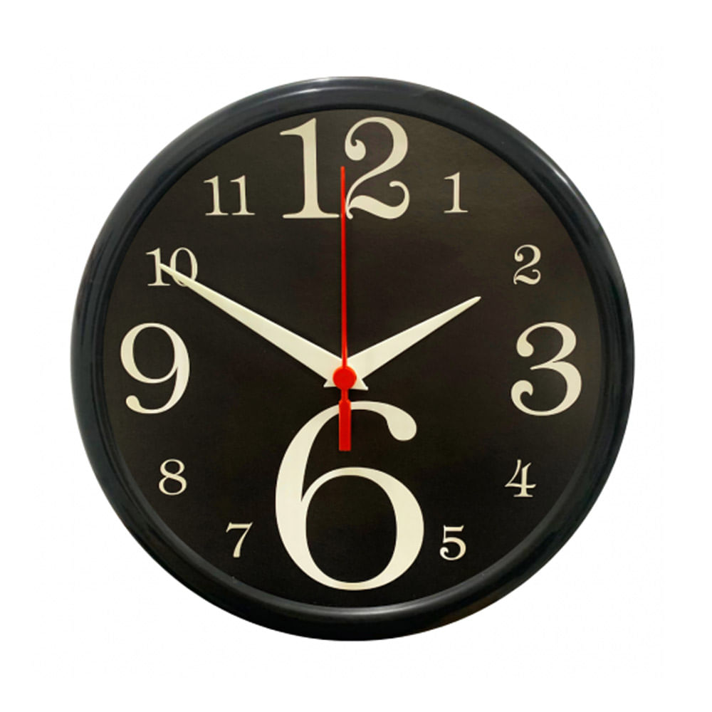 Relógio de Parede Numeral Grande Preto 25cm Plasfort