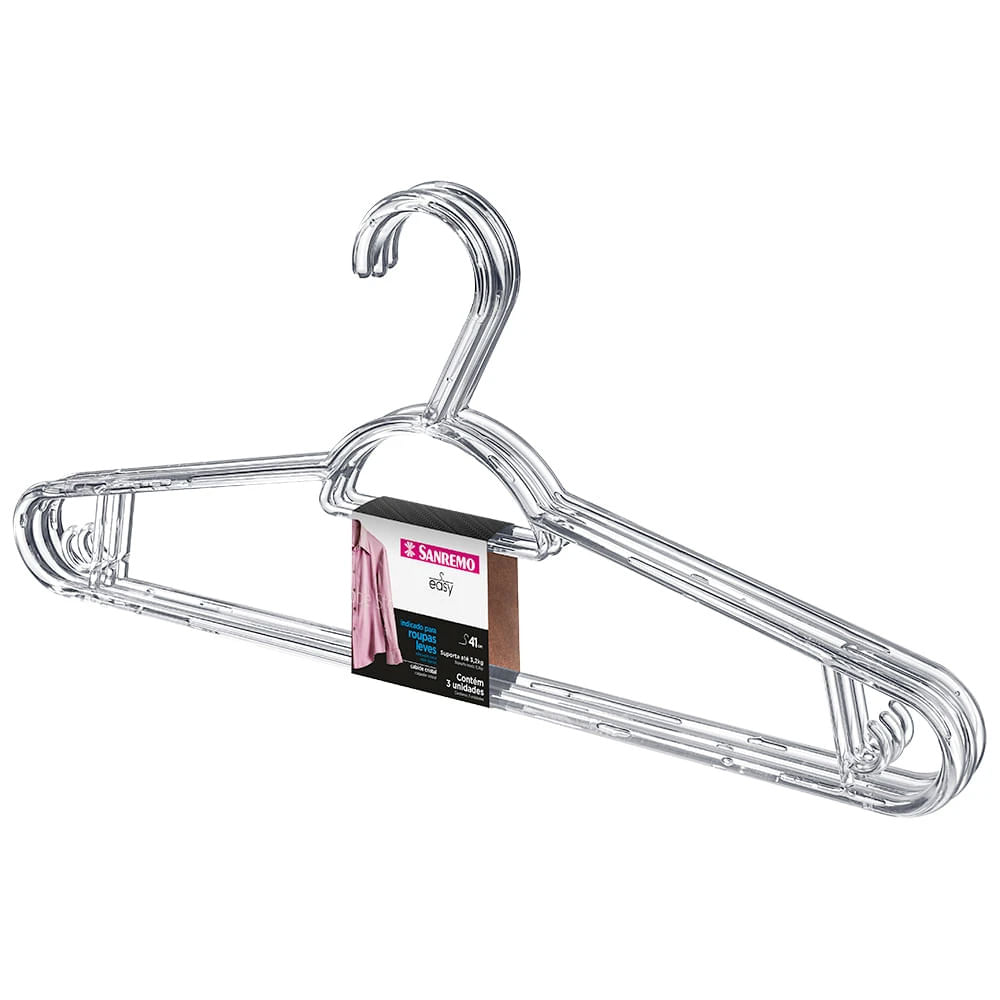 Conjunto Cabides Multi Plástico Transparente 3 Peças Sanremo
