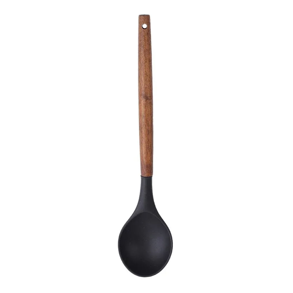 Colher de Silicone Preto com Cabo Madeira 33,5 cm Paramount