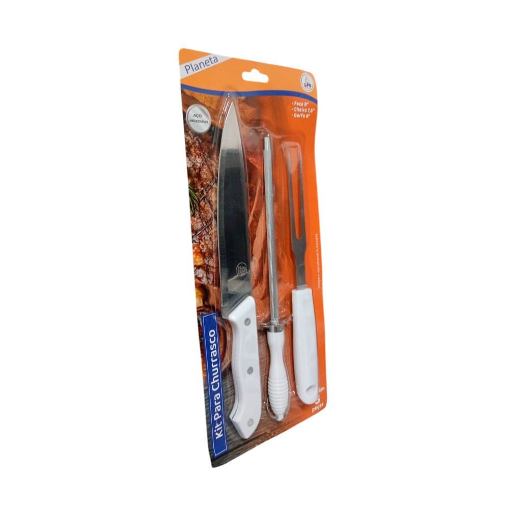 Kit Para Churrasco 3 Peças Em Aço Inoxidável Gp6