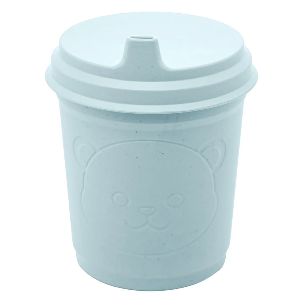 Copo com Tampa Baby Bear 450ml Azul PP e Bambu Lyor