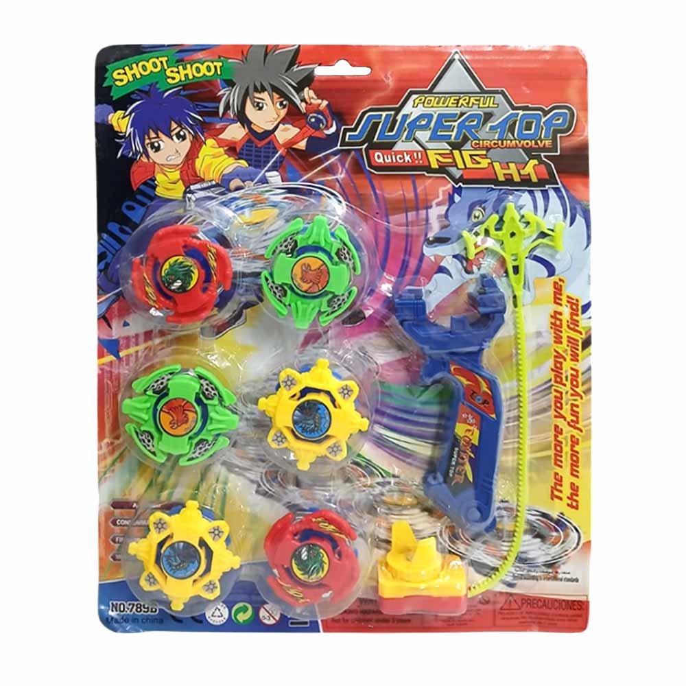 Conjunto com 6 Beyblades e Lançador Domni