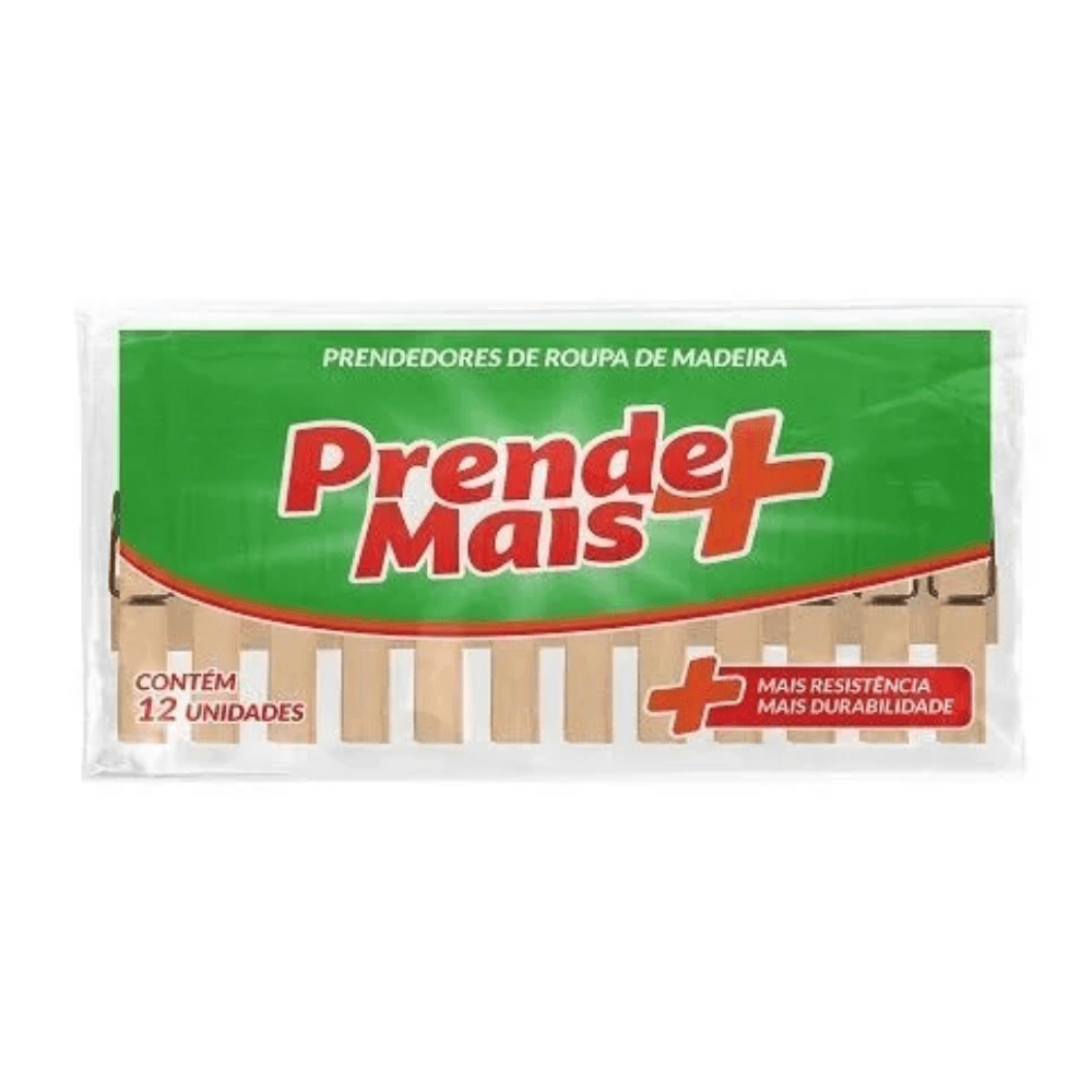 Prendedor De Roupa Madeira Com 12 Und Prende Mais