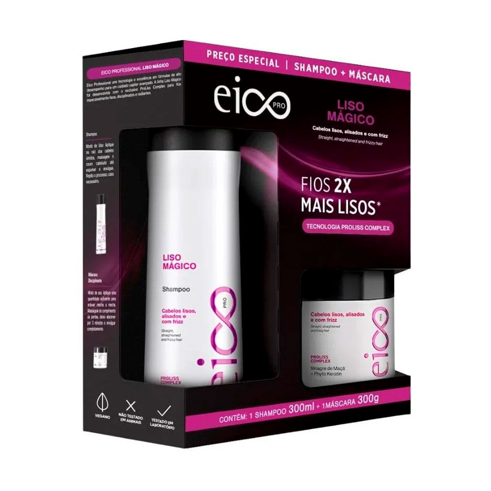 Kit Liso Mágico Shampoo 300ml e Máscara 300g Eico Pro