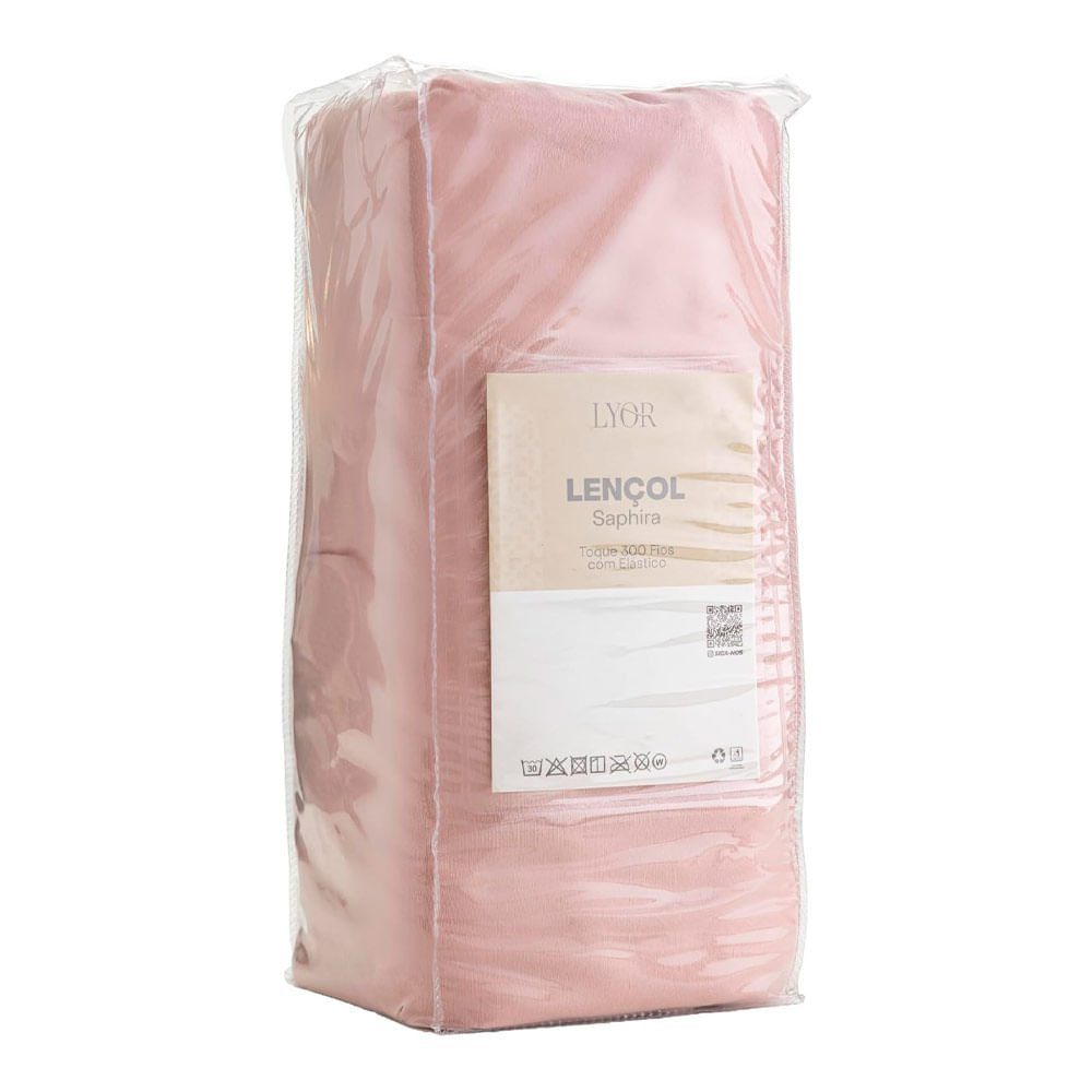 Lençol com Elástico Saphira Solteiro Toque 300 Fios Rosa Microfibra Lyor