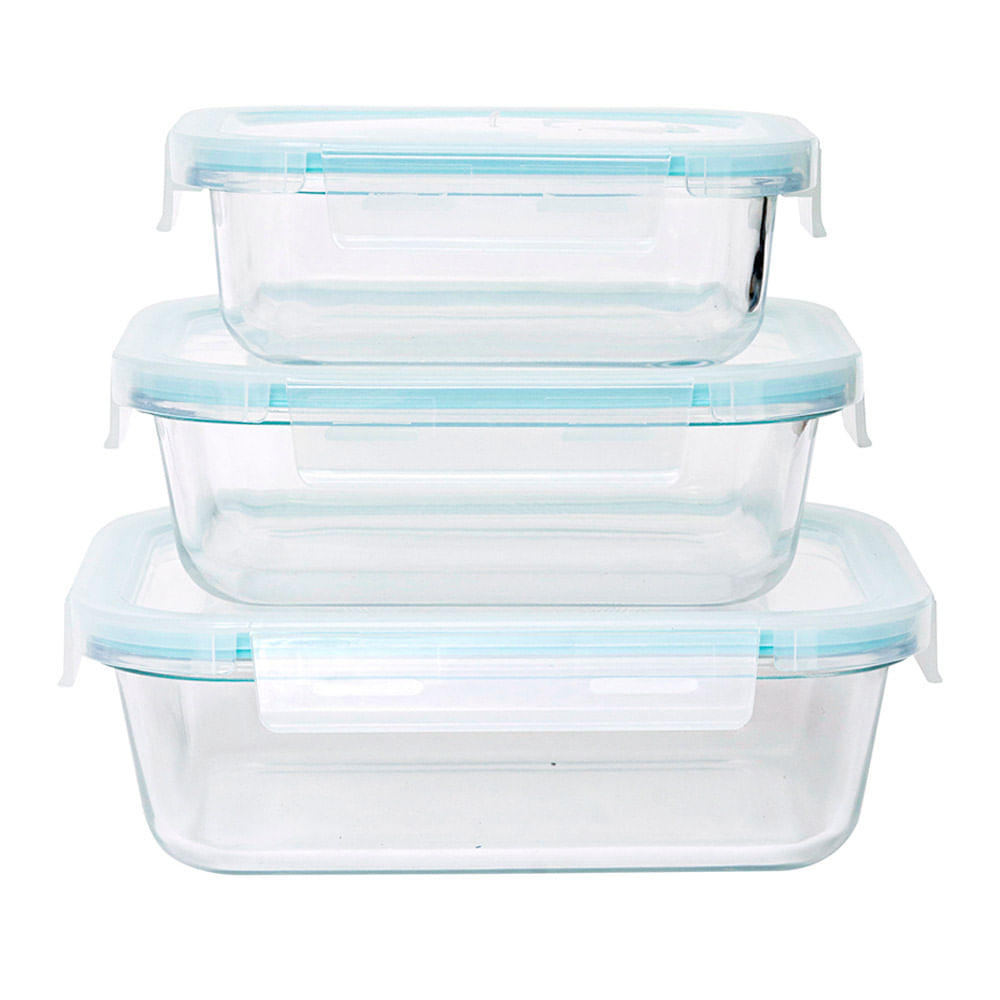 Conjunto de 3 Potes de Vidro (Retangular) 1040ml, 640ml e 370ml Futuro Casa